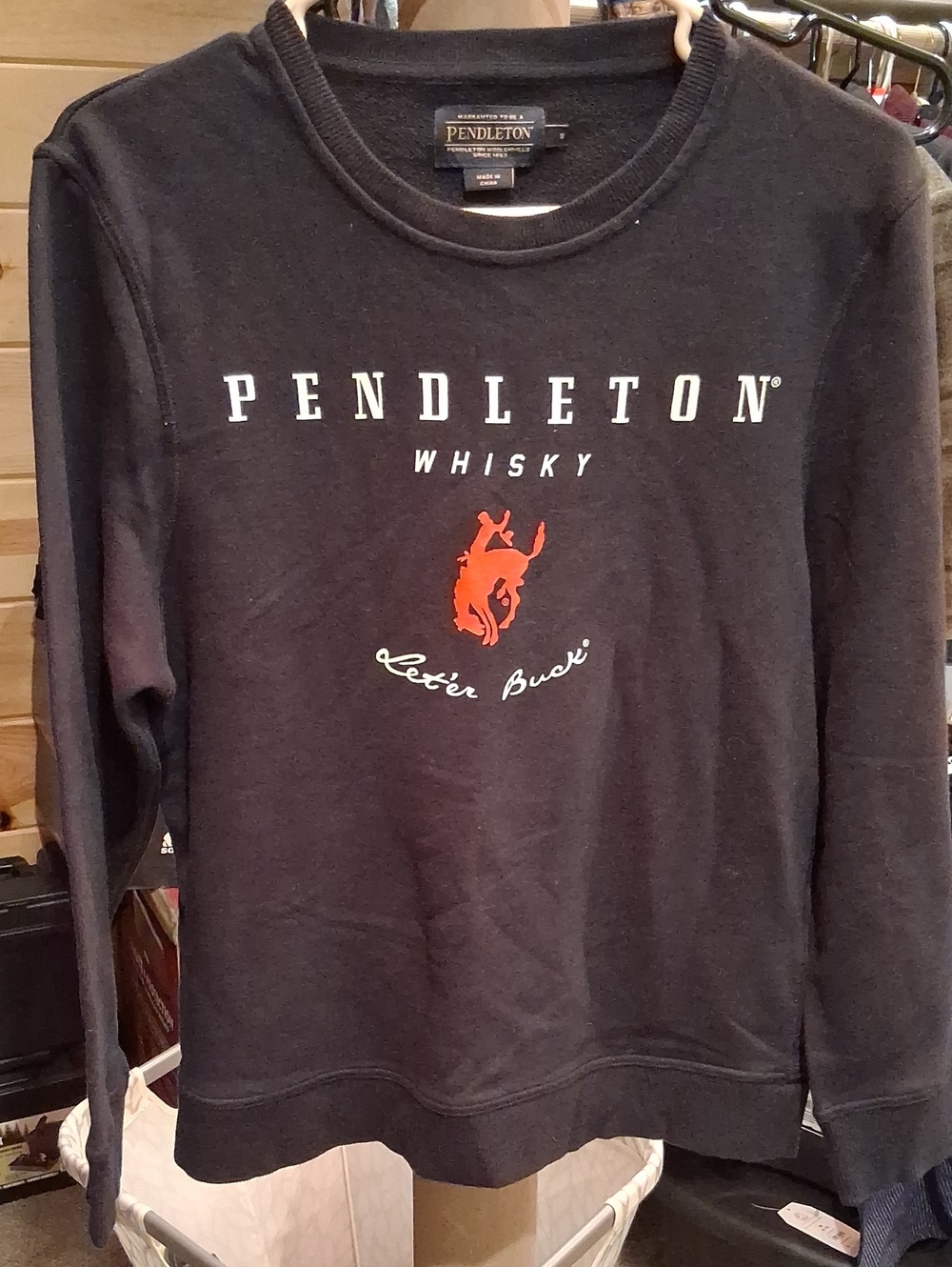 Pendleton Men's Black Crewneck with Red Buck Graphic